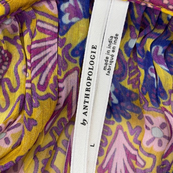 Anthropologie The Marais Printed Chiffon Maxi Floral Dress Long Sleeve Large - Picture 4 of 9